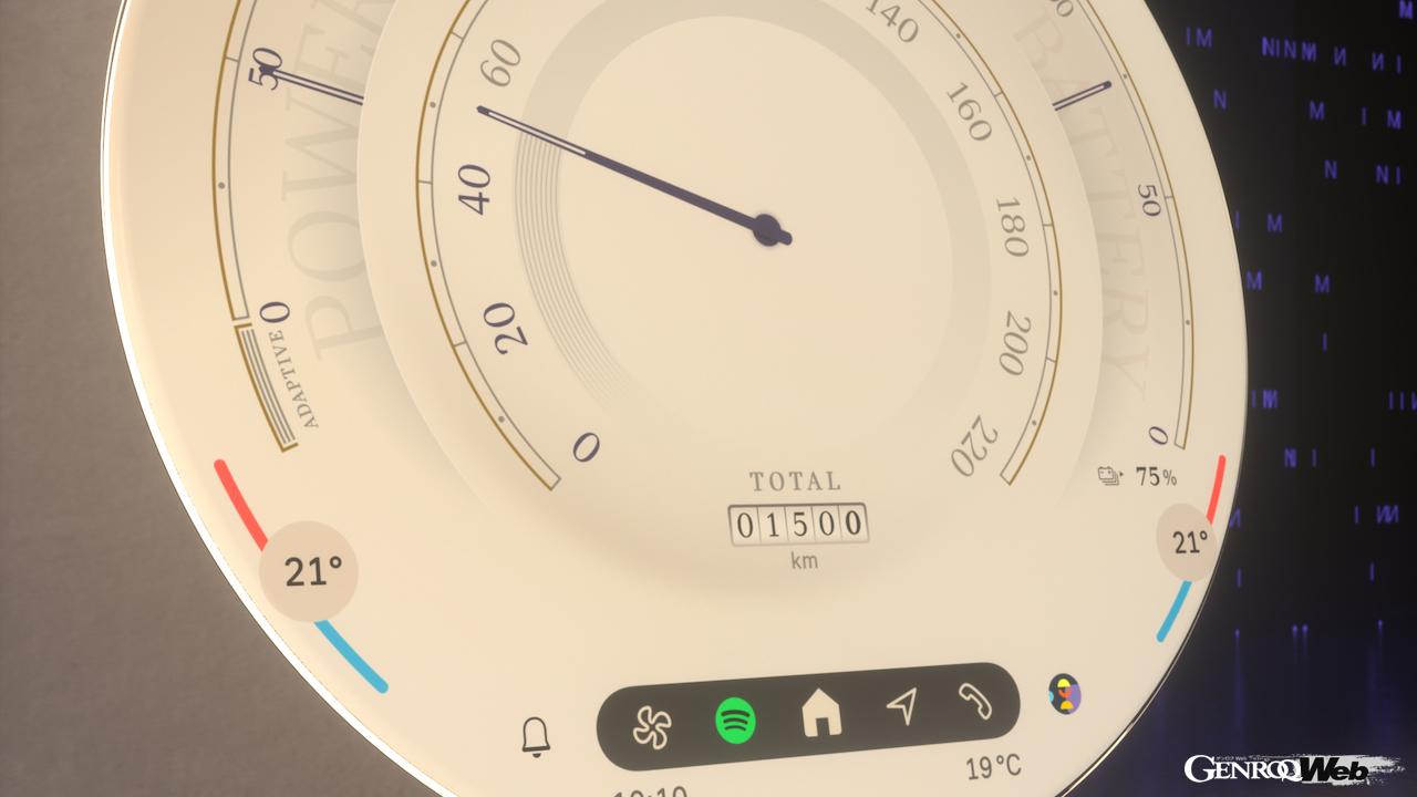 新型「MINI カントリーマン」と「MINI 3ドア／5ドア」から導入される、丸型ディスプレイ中心の「MINIインタラクション・ユニット」。