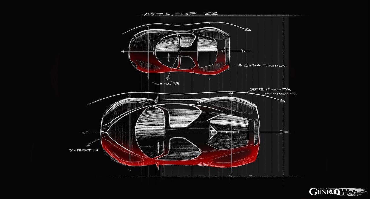 33台限定のスペシャルモデル「アルファロメオ 33 33 ストラダーレ」のデザインスケッチ。
