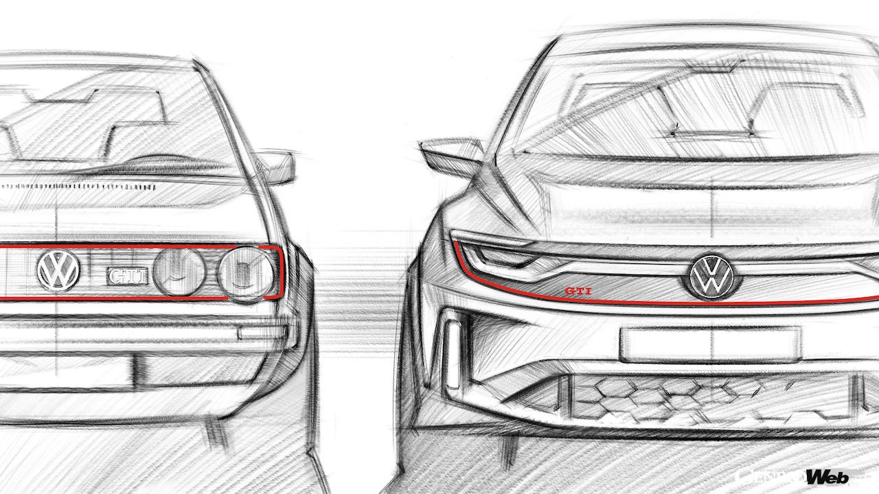電動ホットハッチ「フォルクスワーゲン ID. GTI コンセプト」のデザインスケッチ。