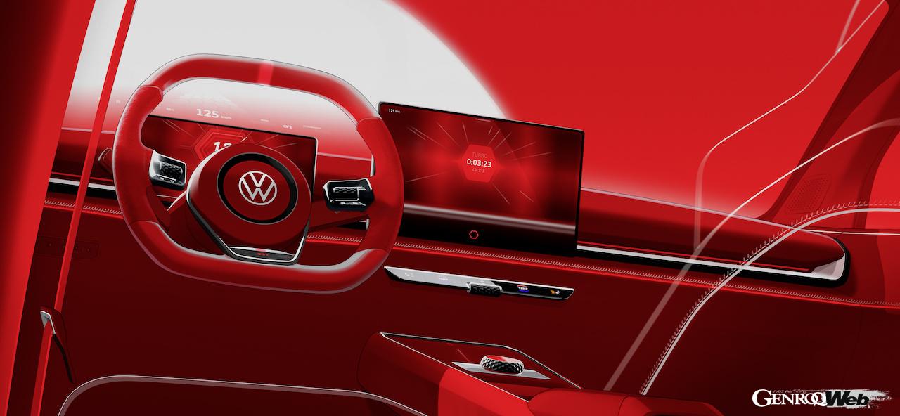 電動ホットハッチ「フォルクスワーゲン ID. GTI コンセプト」のデザインスケッチ。