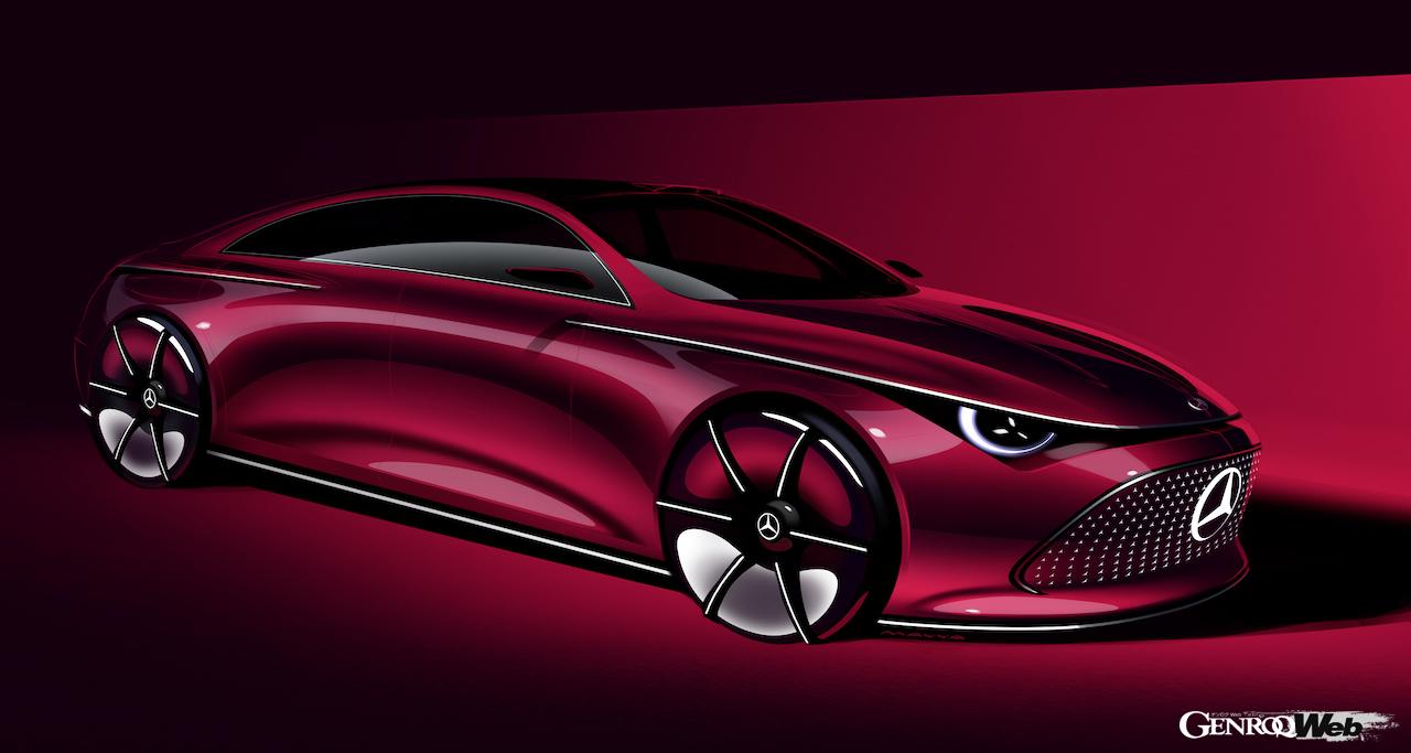 次世代フル電動エントリー・メルセデスを予告する「コンセプト CLA クラス」のデザインスケッチ。