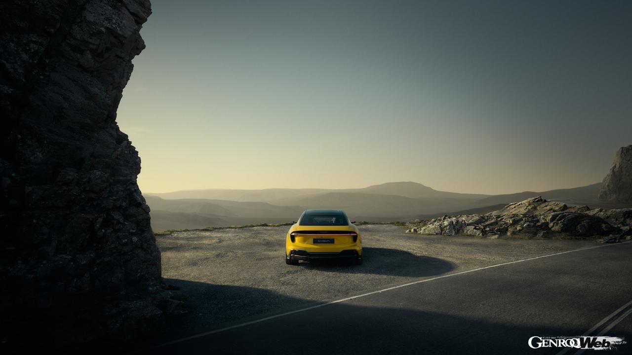 ロータス初の4ドア・フル電動フラッグシップ「エメヤ」のエクステリア。