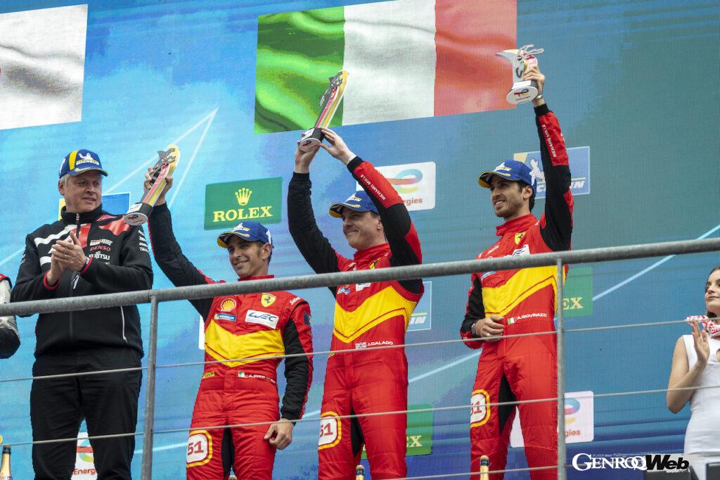 現在、ドライバーズ選手権では、51号車が3番手、50号車が4番手。マニュファクチャラーズ選手権では4勝を挙げたトヨタが152点で首位、フェラーリは125点で2番手につけている。