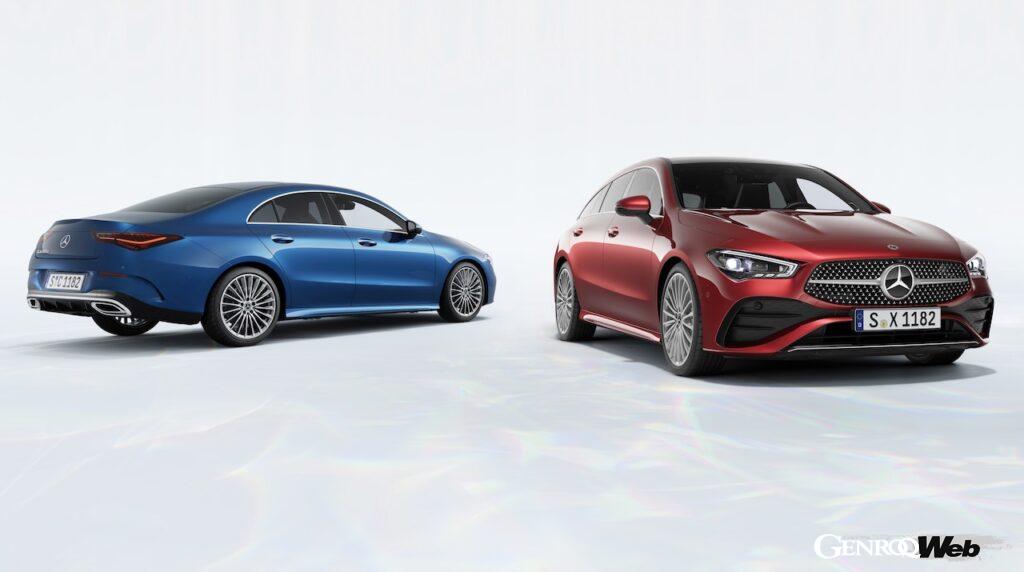 改良新型の日本導入が開始された、「メルセデス・ベンツ CLA(左)」と「メルセデス・ベンツ CLA シューティングブレーク(右)」。