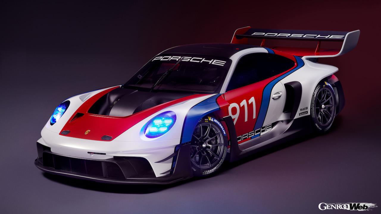 限定77台が製造されるトラックカー「ポルシェ 911 GT3 R レンシュポルト」のエクステリア。