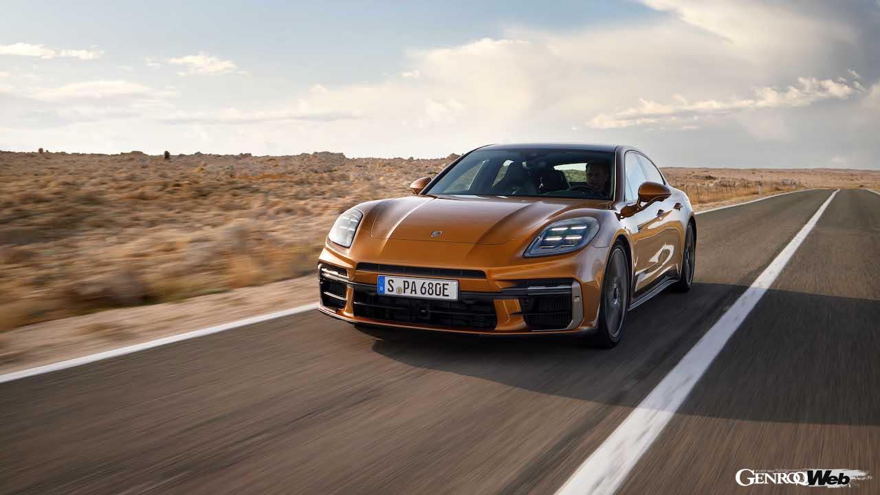 3代目へと進化を果たした新型「ポルシェ パナメーラ」の走行シーン。