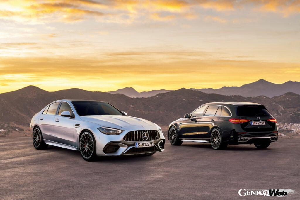 AMG製パフォーマンスモデルであることを主張する専用コンポーネントを導入し、マッシブでスポーティなエクステリアが完成した。左は「メルセデス AMG C 63 S E PERFORMANCE セダン」。