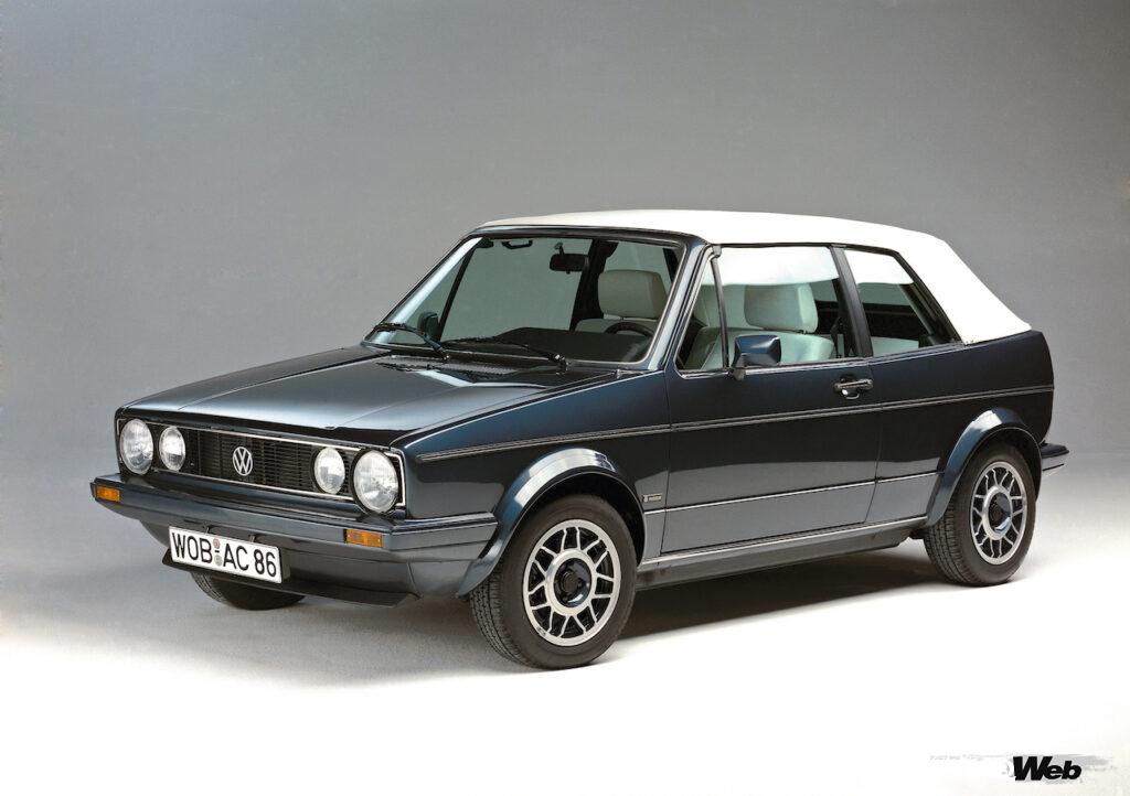 ゴルフは初代モデルから、ハッチバック以外にも、オープントップのカブリオレ（写真）やセダンボディのジェッタ、商用ピックアップのキャディなどをラインアップ。豊富なバリエーションは8代目の現行モデルでも引き継がれている。