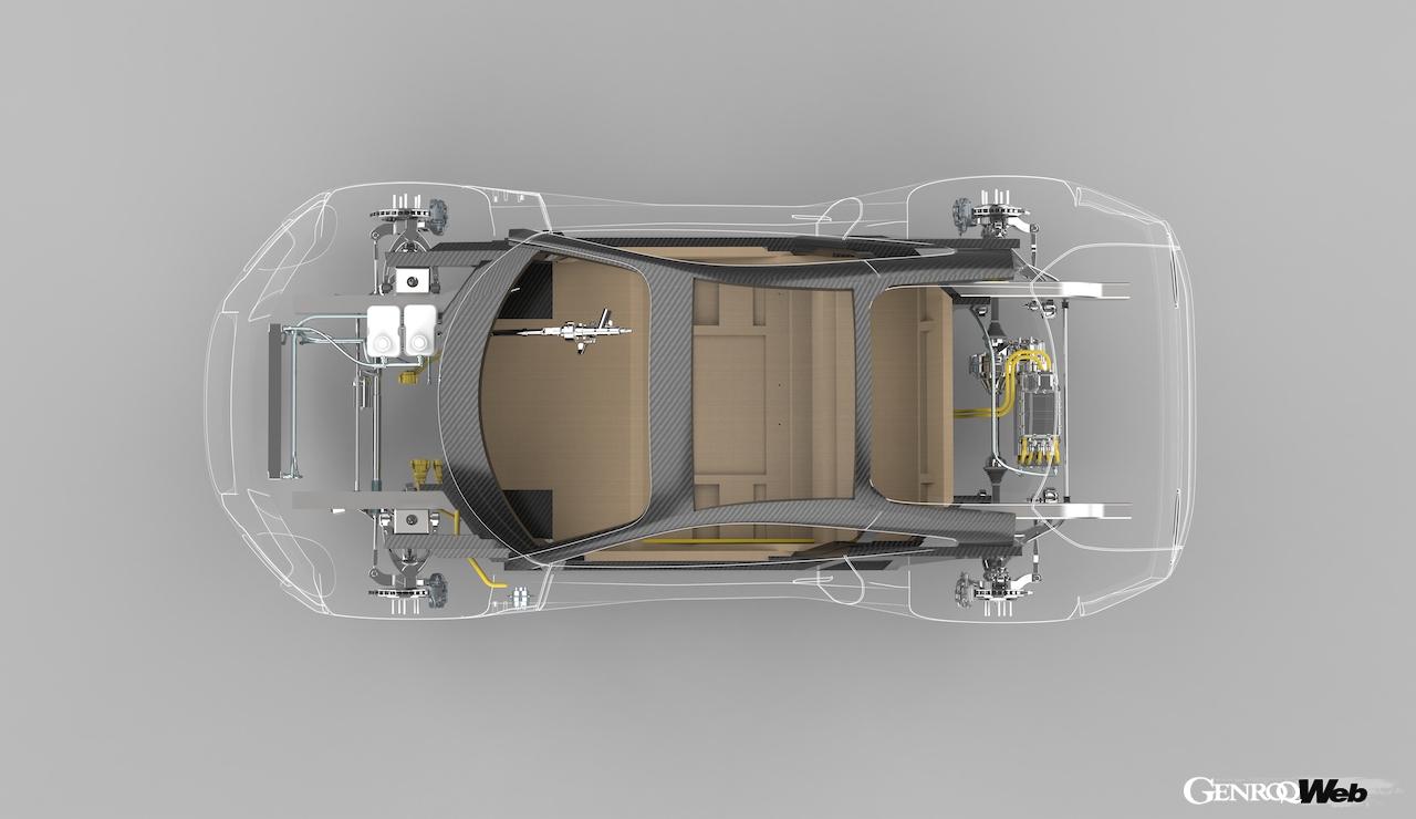 日本初公開を果たしたフル電動スポーツ「ケータハム プロジェクト V」の電動パワートレイン＆シャシー。