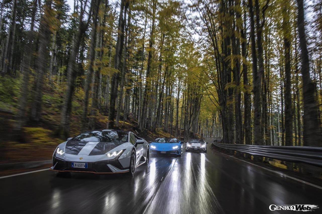 今回のウラカン・トリビュート・ツアーには、ウラカン ステラートやウラカン テクニカなど、最新ラインアップ6台が参加した。