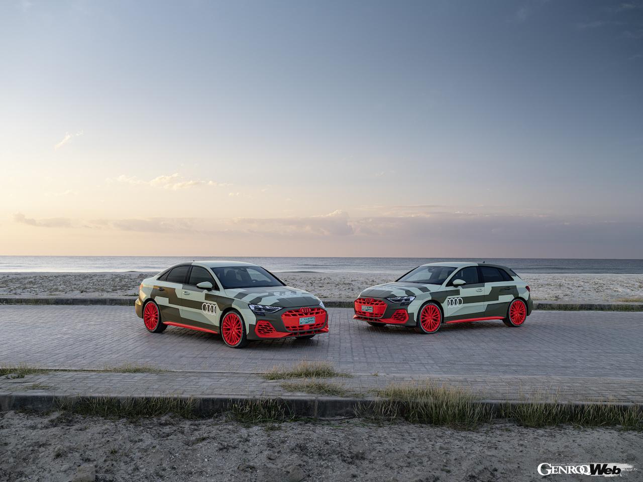 カモフラージュ偽装が施さ多「アウディ S3 セダン」と「S3 スポーツバック」が、オマーンを舞台に走行テストを実施した。