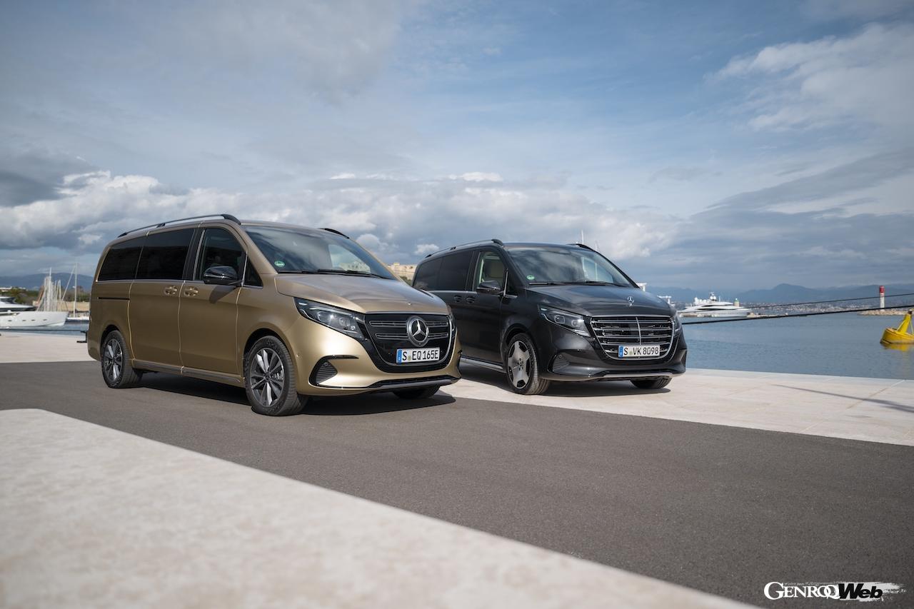 メルセデス・ベンツのミドルサイズMPV、新型Vクラス（左）とEQV（右）の欧州における受注が2024年1月からスタートした。