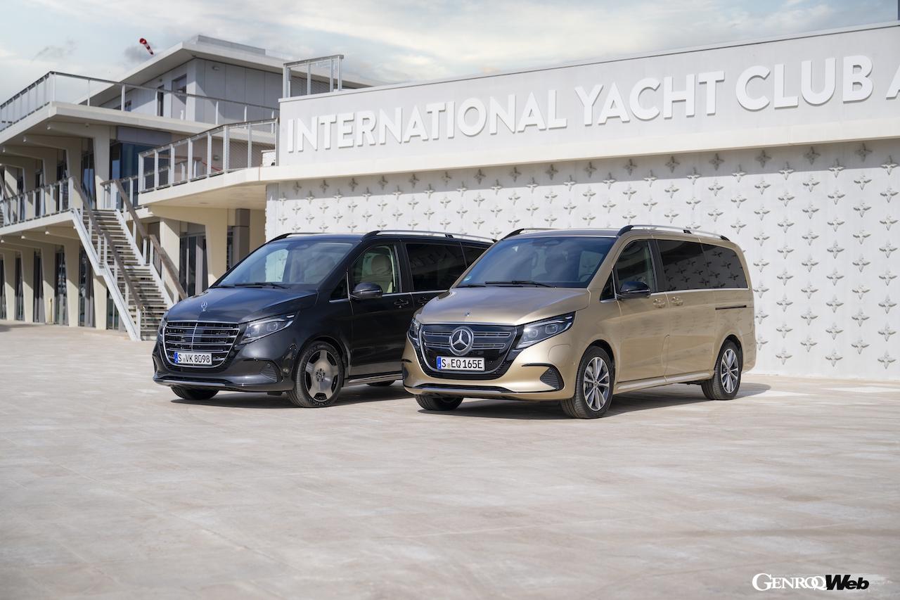 メルセデス・ベンツのミドルサイズMPV、新型Vクラス（左）とEQV（右）の欧州における受注が2024年1月からスタートした。