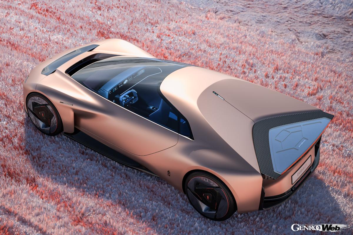 ミドシップ2＋2で、フロントは電気モーター、リアは水素エンジンで駆動する。