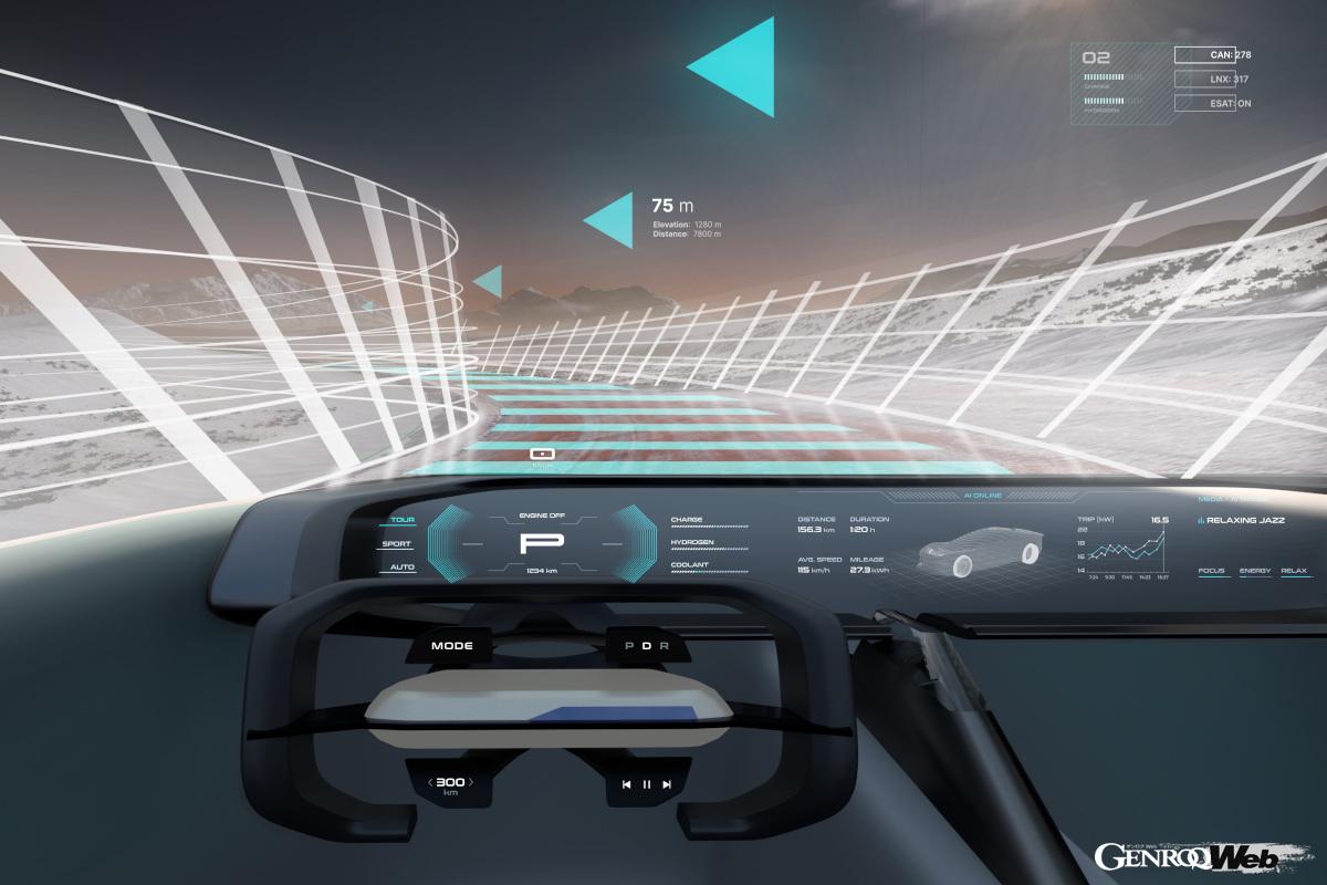 ARフロントガラスには、数々の情報が投影される。