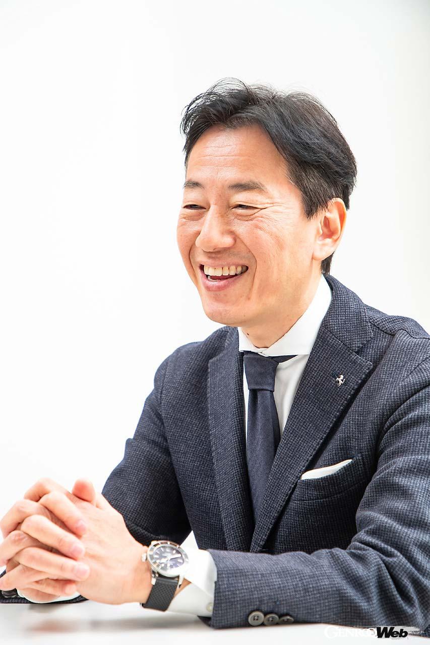 北川隆三（Takazo KITAGAWA）／ニコル コンペティツィオーネ ゼネラルマネージャー：「特に人気が高いのはポルトフィーノなどのV8 FRやF8トリブートなどのV8ミッドシップですね。在庫車は豊富にありますので、ぜひ気軽にご相談ください」