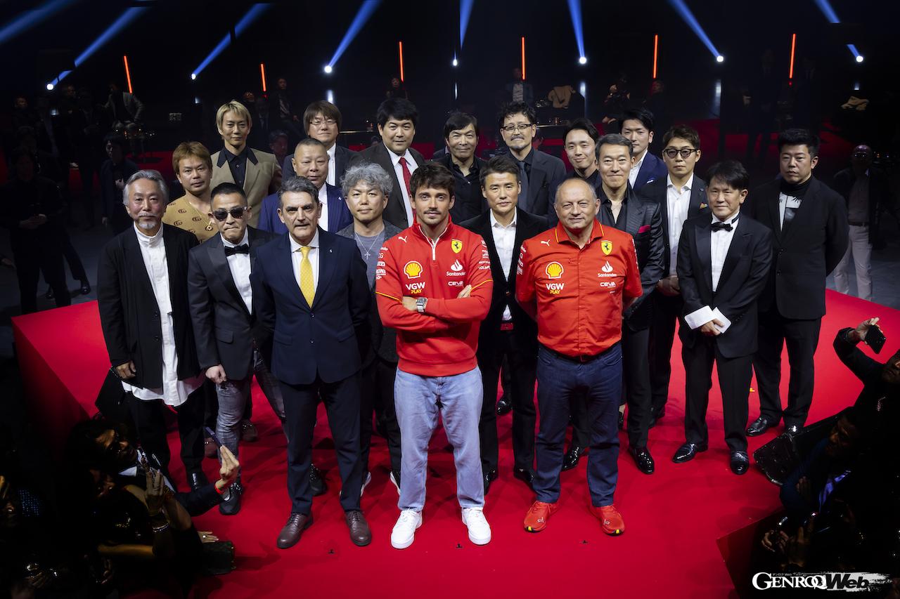 東京の有明アリ―ナで開催されたフェラーリオーナー向けスペシャルイベント「A Ferrari Night」に登場したルクレールとバスール。