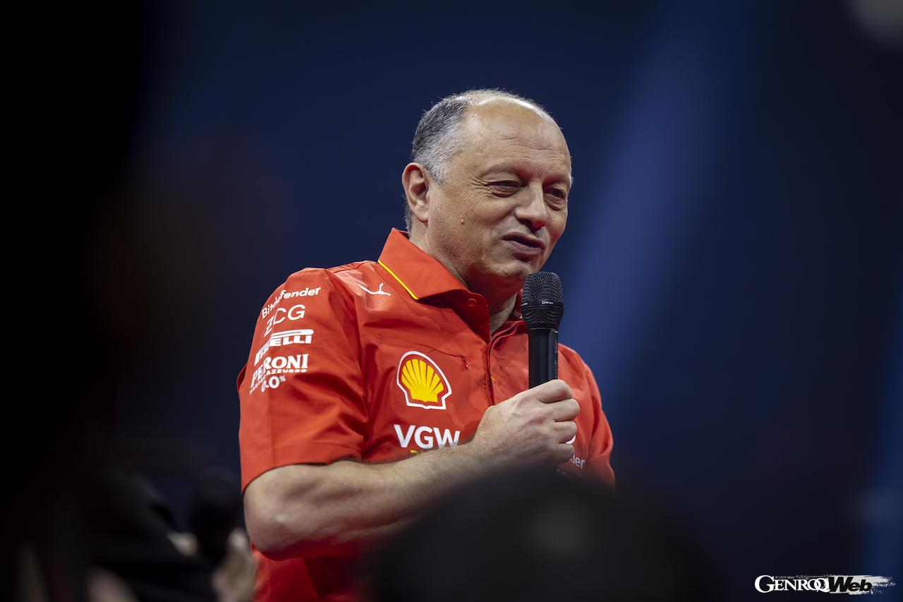 東京の有明アリ―ナで開催されたフェラーリオーナー向けスペシャルイベント「A Ferrari Night」に登場したフレデリック・バスール。