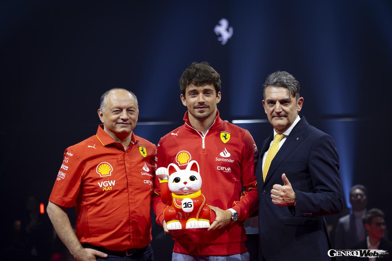 東京の有明アリ―ナで開催されたフェラーリオーナー向けスペシャルイベント「A Ferrari Night」に登場したシャルル・ルクレール。