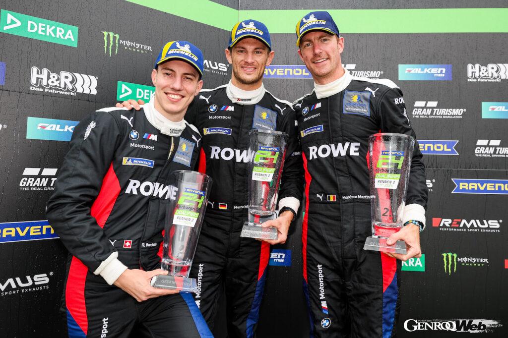 ROWEレーシングのM4 GT3 98号車をドライブする、ラファエレ・マルチェロ、マキシム・マルタン、マルコ・ヴィットマンの3人。