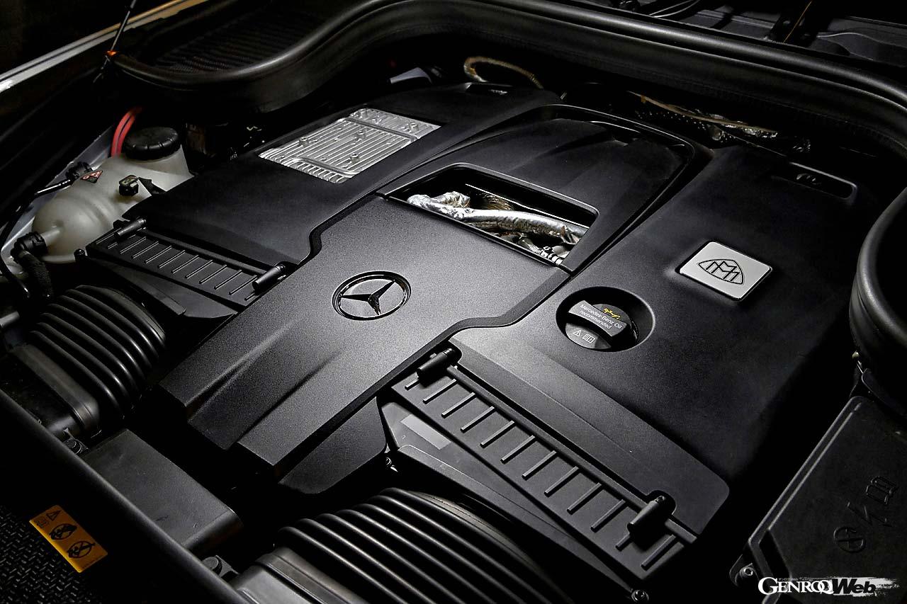 マイバッハGLSの4.0リッターV8ツインターボ。「600」を謳うだけに、557PS／770NmというスペックはGLS580を40PS／40Nm上回る。