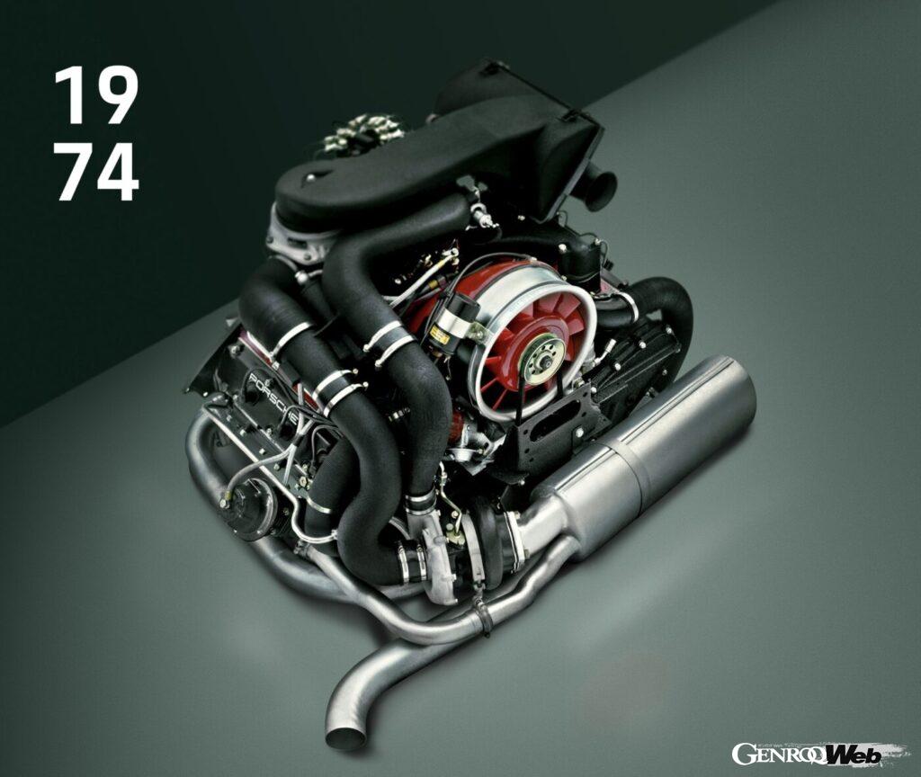 1975年、ポルシェはモータースポーツにおいて大成功を収めていたターボチャージャーを911に導入。3.0リッター水平対向ターボは、最高出力260PSを発揮した。
