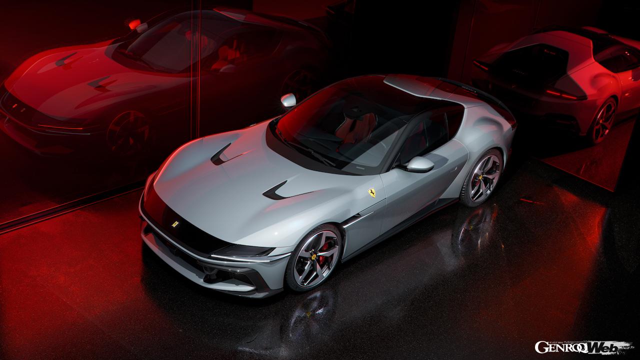 6.5リッターV型12気筒自然吸気エンジンをフロントミッド搭載する「フェラーリ 12チリンドリ」のエクステリア。