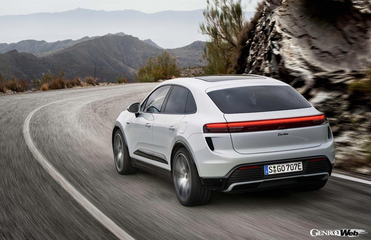 自動展開するリヤスポイラーなど、EV専用モデルへと生まれ変わった新型マカンには、革新的なアクティブ・エアロダイナミクスが導入されている。