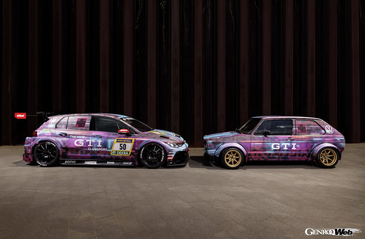 レーシング仕様の「ゴルフ GTI クラブスポーツ24h」と初代「フォルクスワーゲン ゴルフ GTI」。