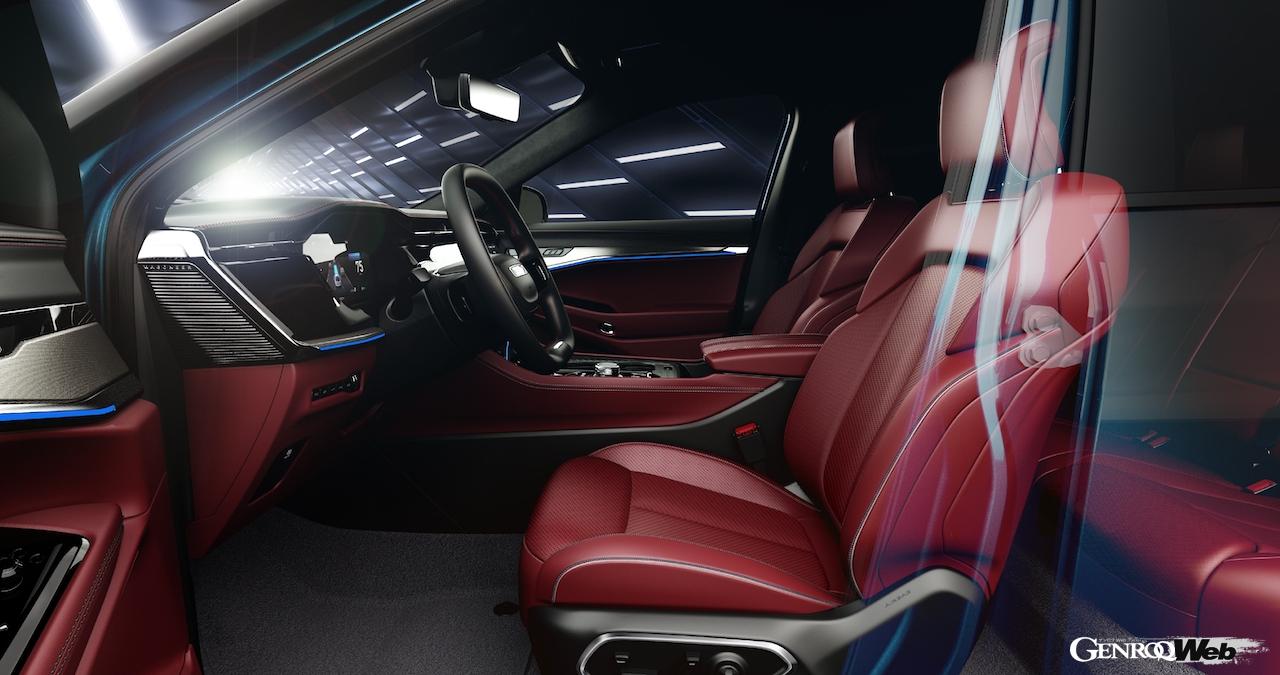 初のグローバル市場向けEVとして開発された「ジープ ワゴニア S」のインテリア。