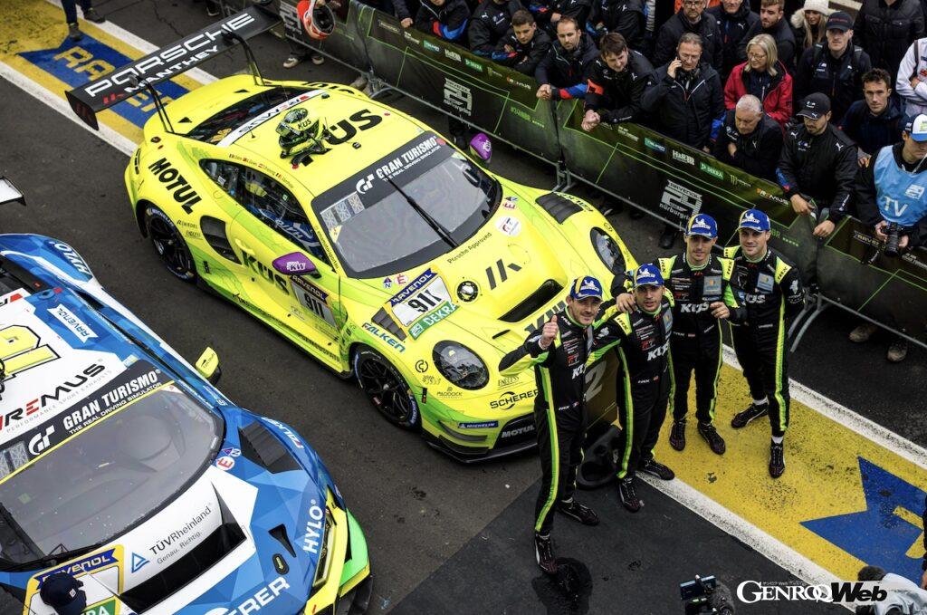 波乱のレースで2位表彰台を獲得した、マンタイEMAの911 GT3 R 911号車（ケヴィン・エストレ／トーマス・プライニング／ローレンス・ヴァントール／アヤハンカン・ギュベン）。