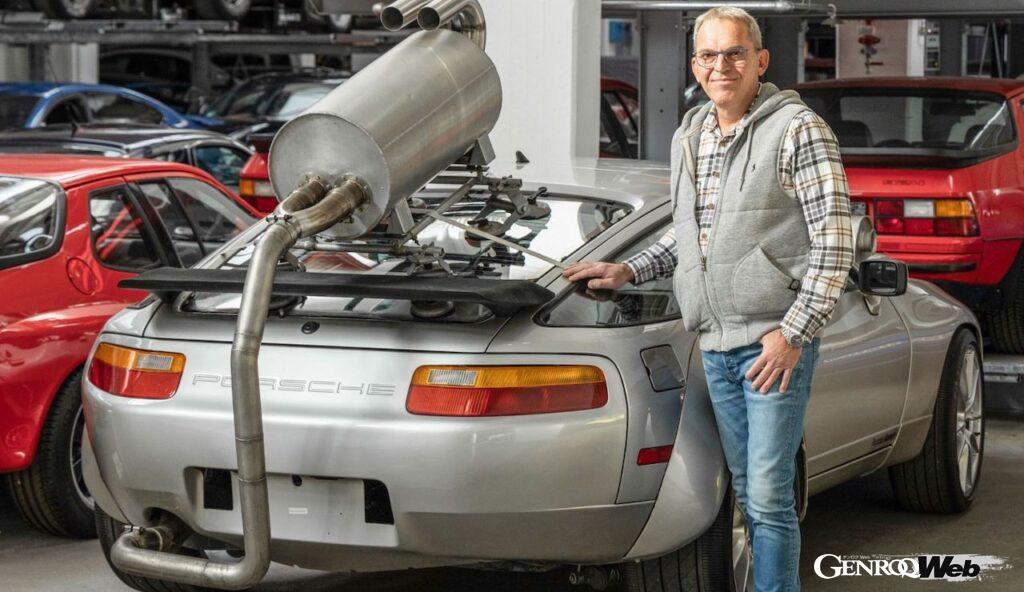 パイプが張り巡らされたポルシェ 928は、ヴァイザッハにおいて長年騒音テストに使用され続けてきた。928がテスト車両に選ばれ理由を、テストに従事してきたハラルド・マンが明かしてくれた。