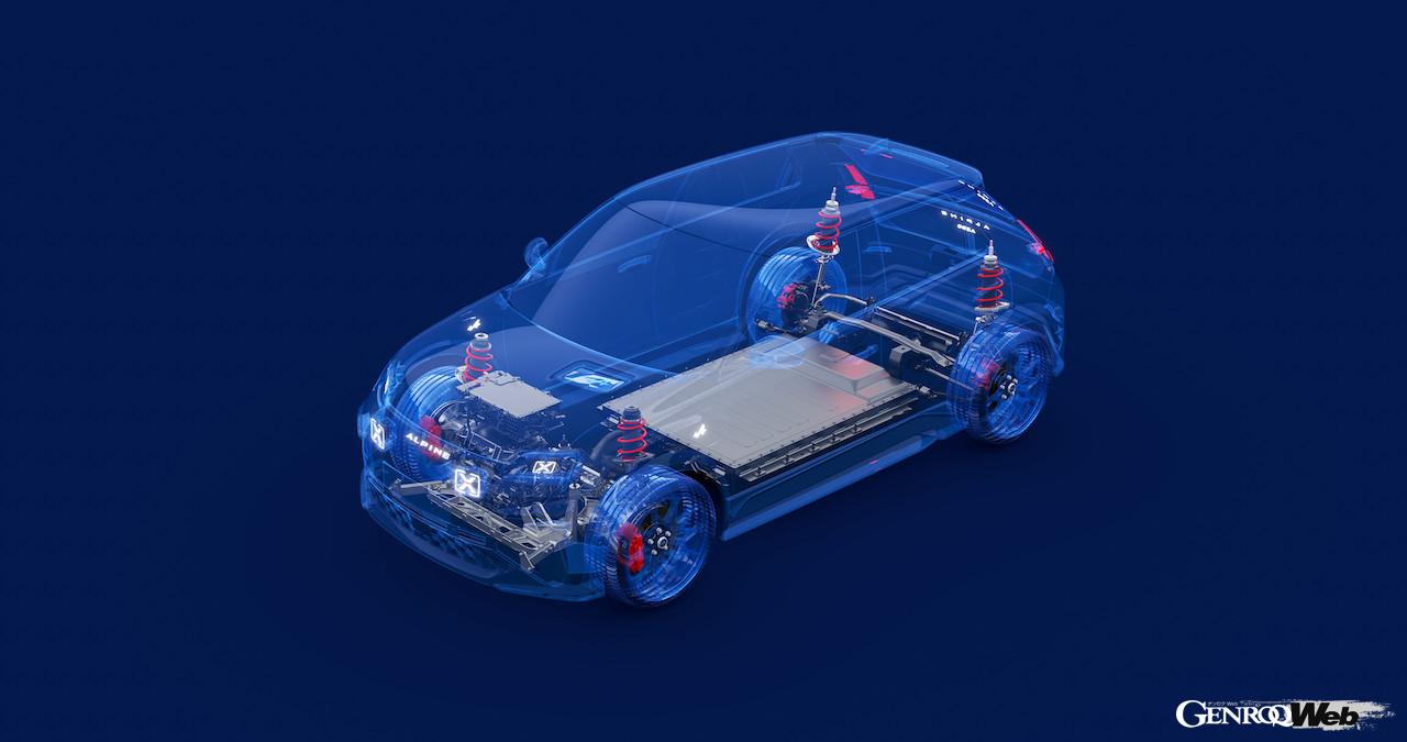 アルピーヌ初のフル電動コンパクト「A290」の電動パワートレイン。