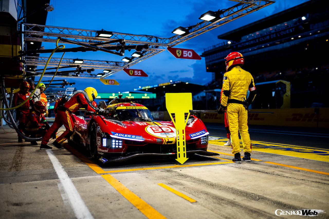 最終盤まで続いたトヨタとのバトルを制し、トップフィニッシュを果たしたフェラーリ 499P 50号車。