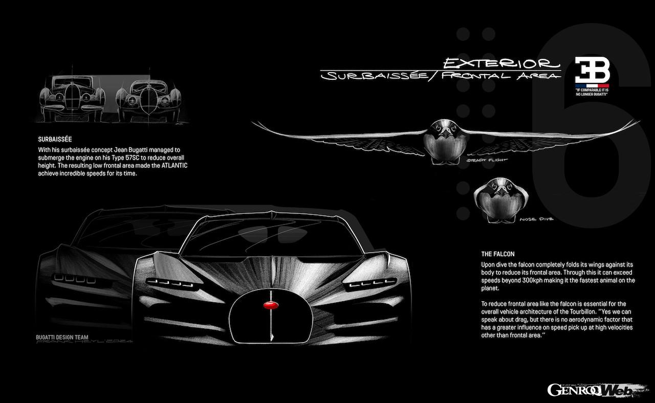 最新ハイパースポーツ「ブガッティ トゥールビヨン」のデザインスケッチ。