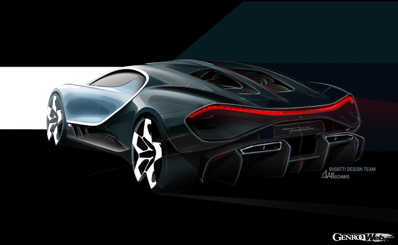 最新ハイパースポーツ「ブガッティ トゥールビヨン」のデザインスケッチ。
