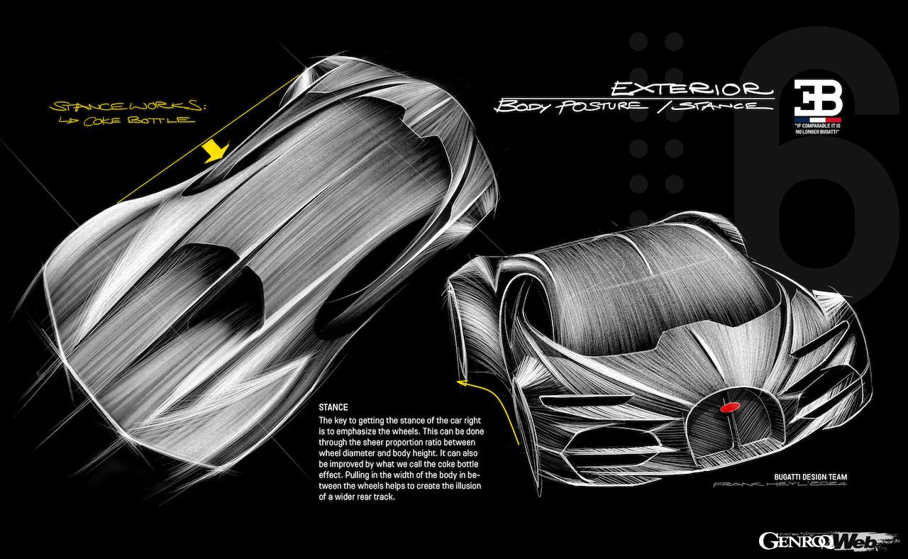 最新ハイパースポーツ「ブガッティ トゥールビヨン」のデザインスケッチ。