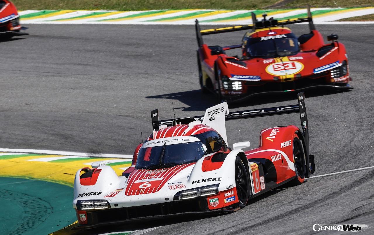 第5戦サンパウロ6時間レースにおいて、2位表彰台を獲得した、ポルシェ・ペンスキー・モータースポーツのポルシェ 963 6号車。