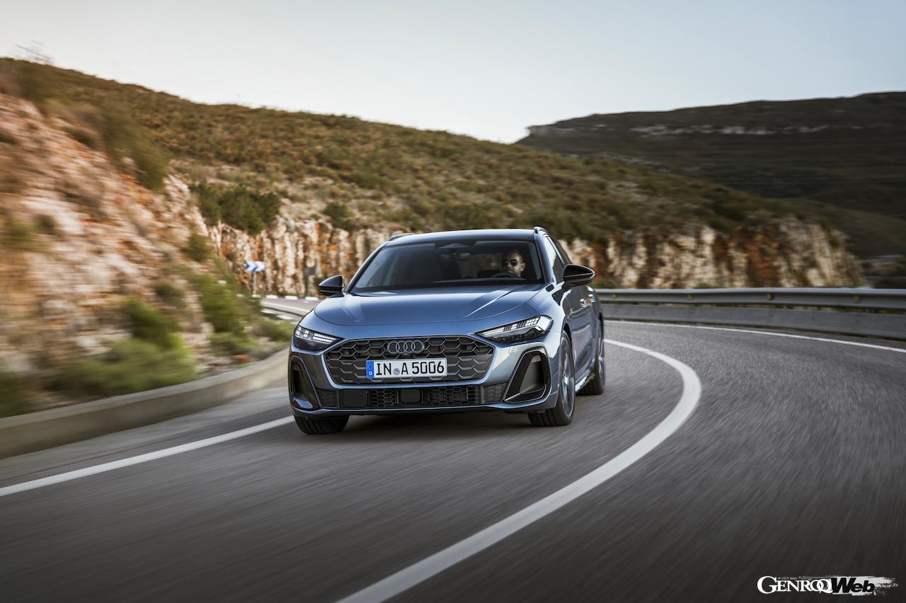 新型「アウディ A5 アバント」の走行シーン。