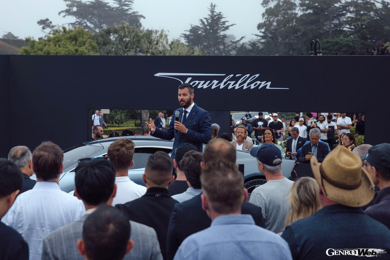 ザ・クエイルでプレゼンテーションを行った、ブガッティのマテ・リマックCEO。