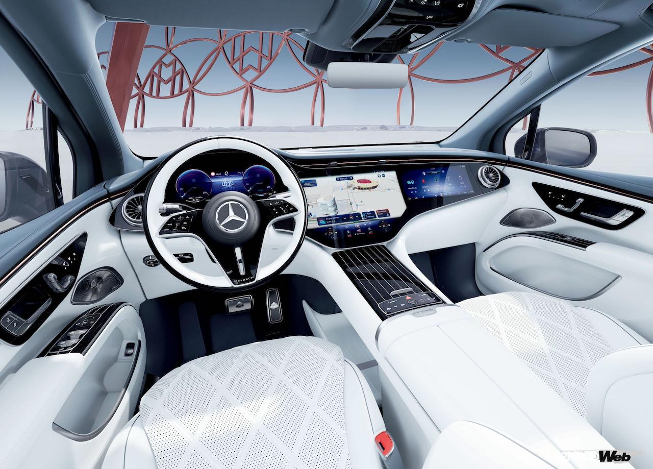 前席には、コックピットディスプレイ、有機ELメディアディスプレイ、助手席用有機ELフロントディスプレイを1枚のガラスで覆った「MBUX」ハイパースクリーンを標準装備する。