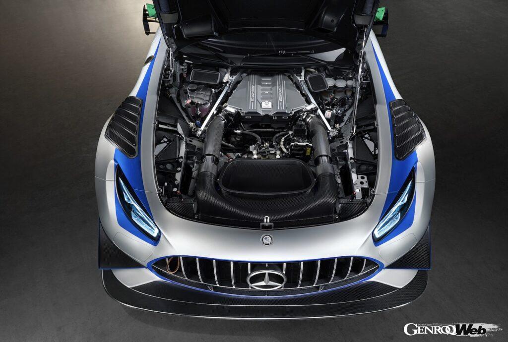 現行のメルセデス AMG GT3は、4.0リッターV8ツインターボを搭載。メルセデス AMG GT3 エディション 130Y モータースポーツは、AMG製6.3リッターV型8気筒自然吸気エンジンを搭載する最後のモデルとなる。
