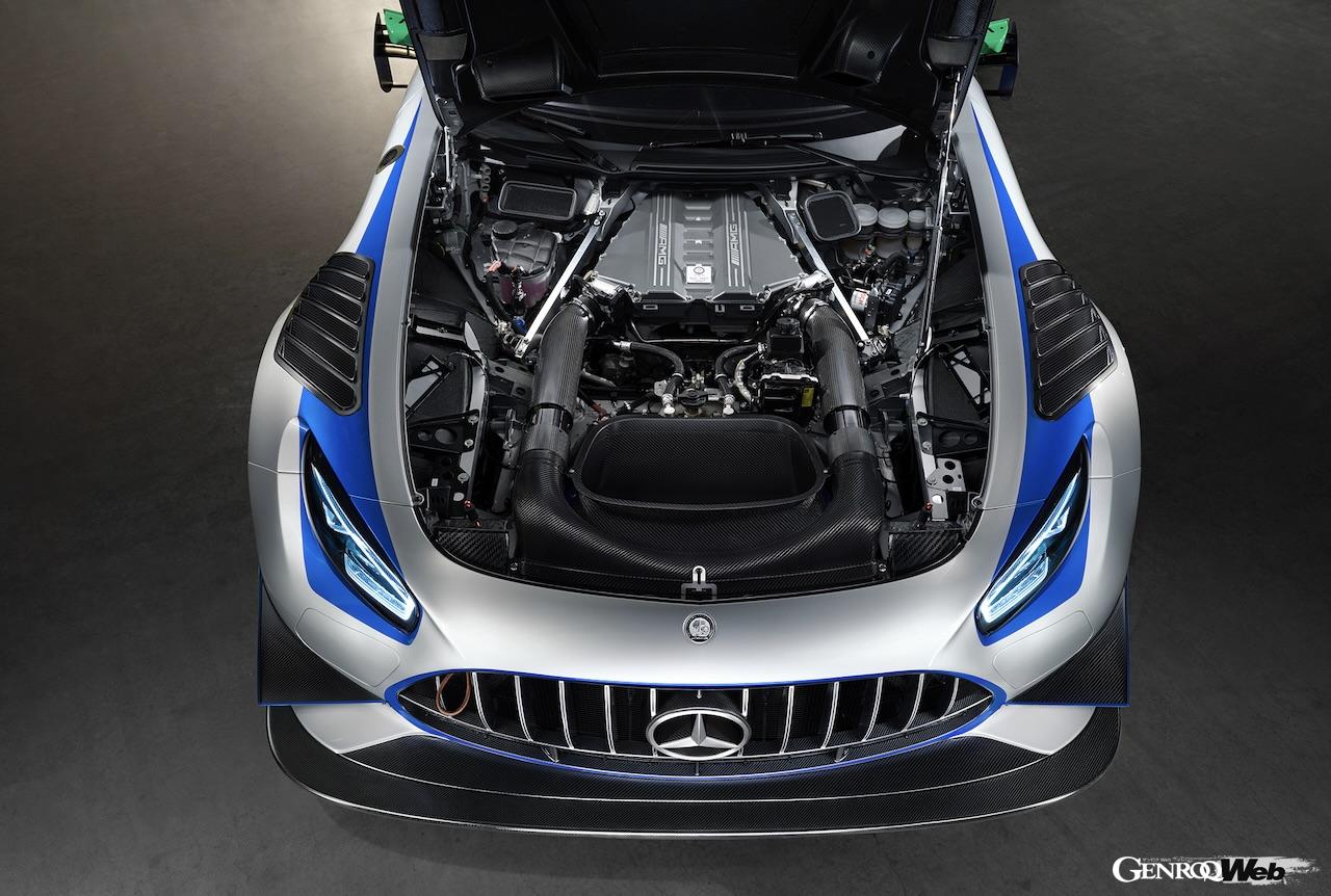 現行のメルセデス AMG GT3は、4.0リッターV8ツインターボを搭載。メルセデス AMG GT3 エディション 130Y モータースポーツは、AMG製6.3リッターV型8気筒自然吸気エンジンを搭載する最後のモデルとなる。