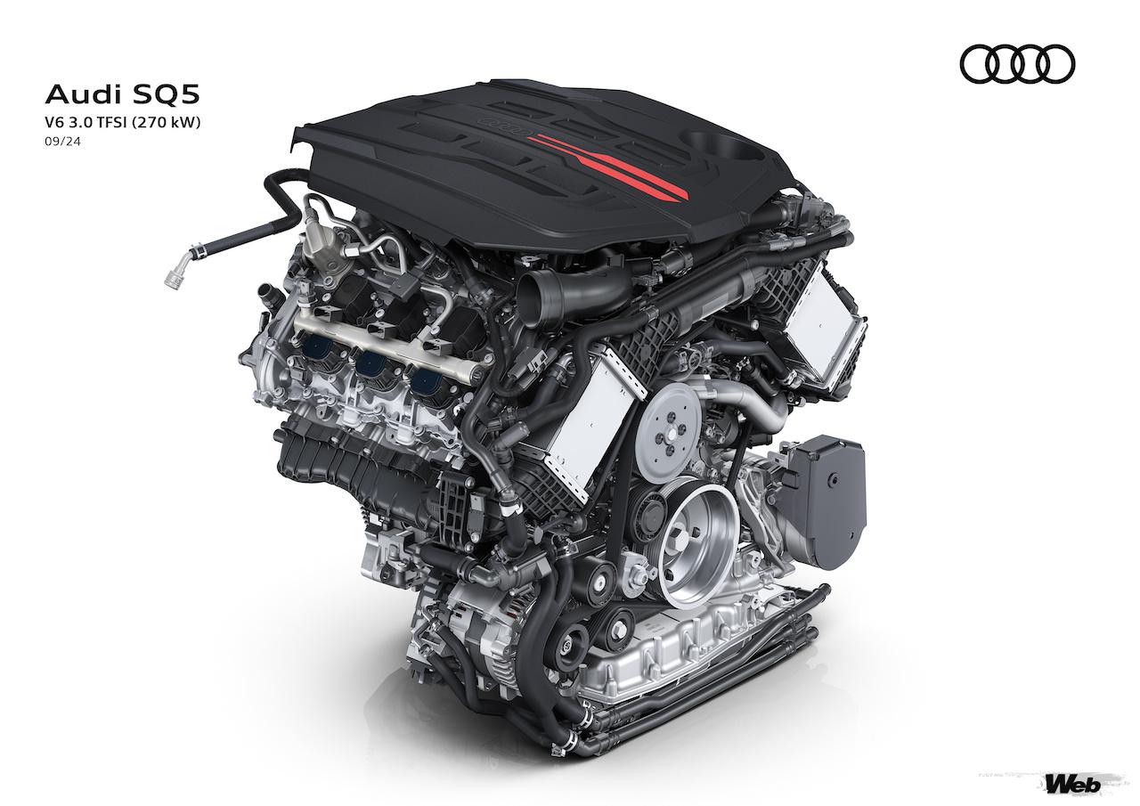 新型「アウディ SQ5」に搭載される、3.0リッターV型6気筒TFSIガソリンターボ。