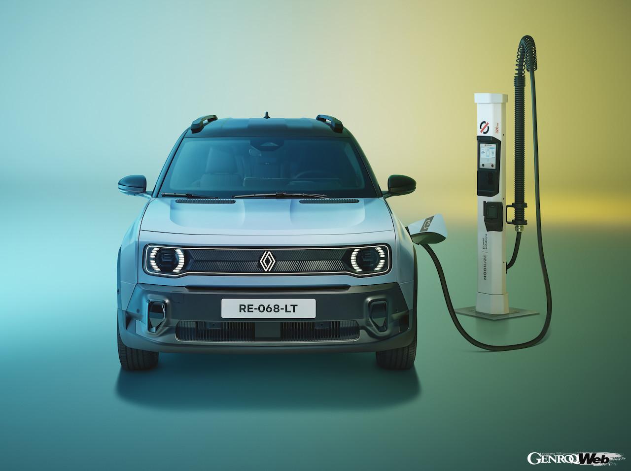 「ルノー 4 E-Tech エレクトリック」の充電シーン。