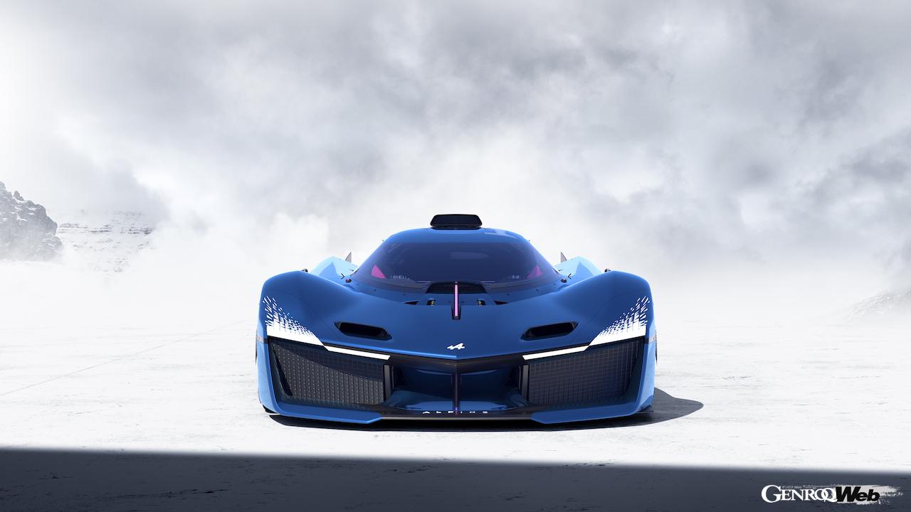 水素パワートレイン搭載レーシングコンセプト「アルピーヌ アルペングロー Hy6」のエクステリア。