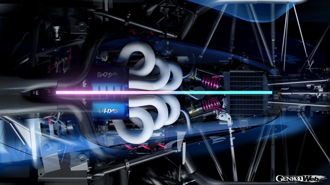 「アルピーヌ アルペングロー Hy6」に搭載された3.5リッターV型6気筒「Hy6」水素ツインターボエンジン。