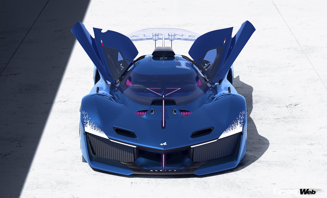 水素パワートレイン搭載レーシングコンセプト「アルピーヌ アルペングロー Hy6」のエクステリア。