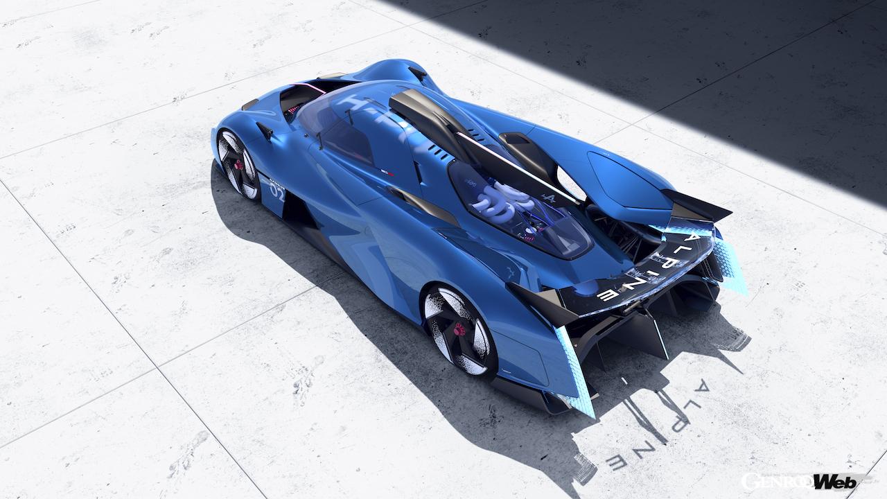 水素パワートレイン搭載レーシングコンセプト「アルピーヌ アルペングロー Hy6」のエクステリア。