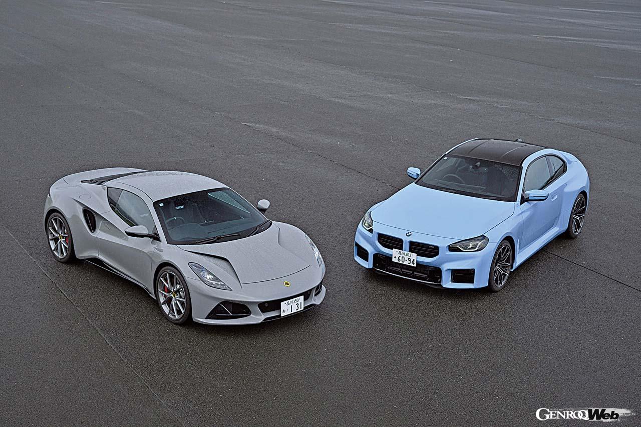 【インストラクターカーはBMW M2とロータス・エミーラ】両インストラクターがデモ走行に使用するクルマは、ハイパフォーマンスかつ挙動が素直なこちらの2台をチョイス。どちらも登場間もないニューモデルだけに参加者さんも興味津々でした。